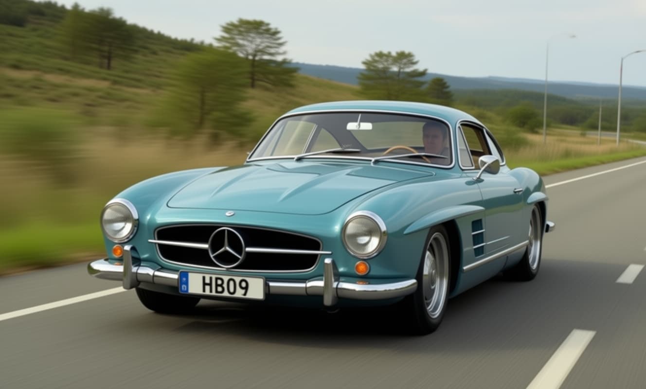AI generated: Mercedes on the road

With the discreet and very small "HB09" watermark on the license plate