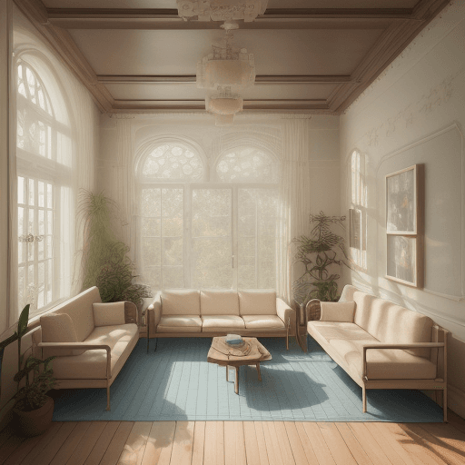 AI generated: High resolution photography interior design, dreamy sunken living room conversation pit, wooden floo...