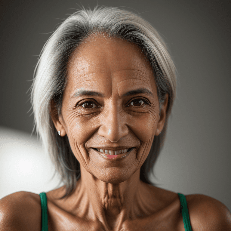 AI generated: hyper realistic headshot photo of a 50 year old brasilian (woman 1.5), slim, skinny, looking into th...