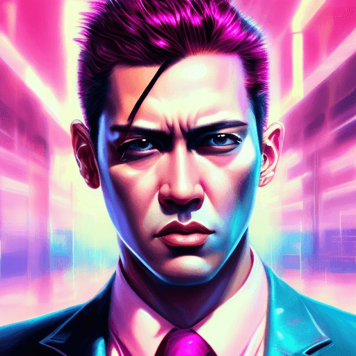 AI generated: a serious business man, in the style of cyberpunk realism, enigmatic tropics full of light, glamorou...