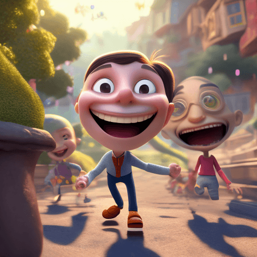 AI generated: An image of a happy cartoon man, full body accompanied by several characters, which are well defined...