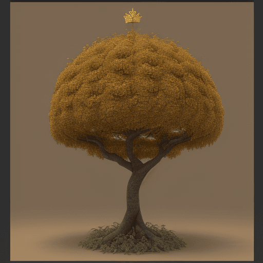AI generated: 
drawing of a Brazilian tree with a crown formed by spaced leaves. Golden and brown color. octane re...