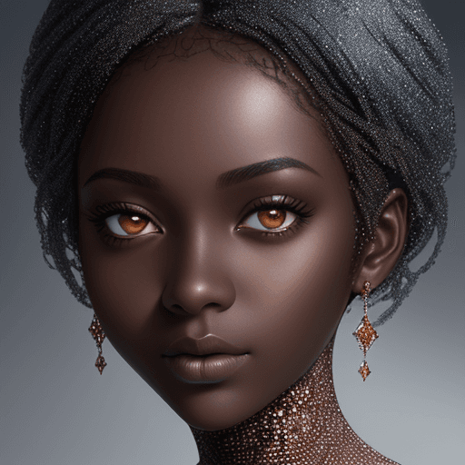 AI generated: a woman with dark skin is photographing her face, in the style of dmitry kustanovich, delicate model...