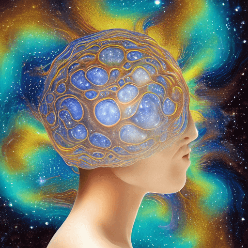 AI generated: a woman's head with a space inspired texture and hazy blue background, in the style of fractalism, t...
