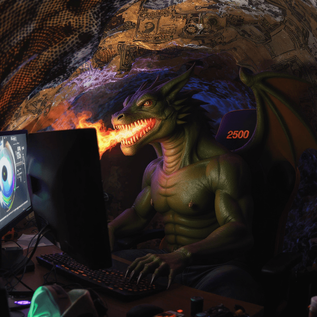 AI generated: turn the man into a mythical dragon creature