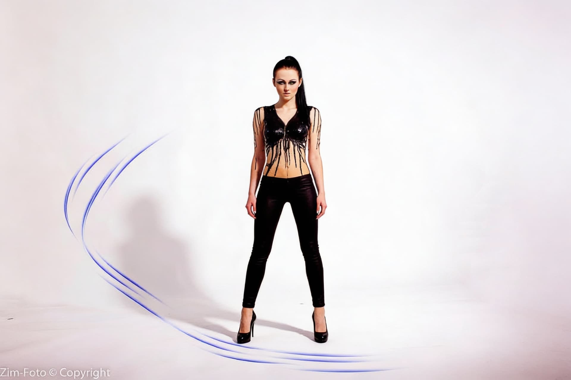 AI generated: High Hells black, she was standing in Front
