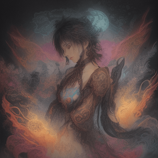 AI generated: psychedelic, steampunk, sumi-e, traditional chinese ink art, rich colors, vignette, moody, dark, epi...