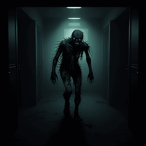 AI generated: The zombie emerging from a dark room, zombie virus stage four, volumetric lighting, real life, highl...