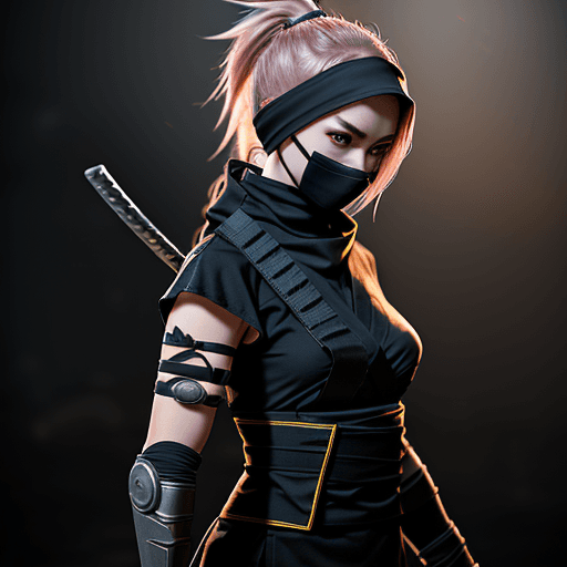 AI generated: ninja, girl, weapon, hair, chracter, soft lighting, ultra realistic, photography, photorealistic, fu...