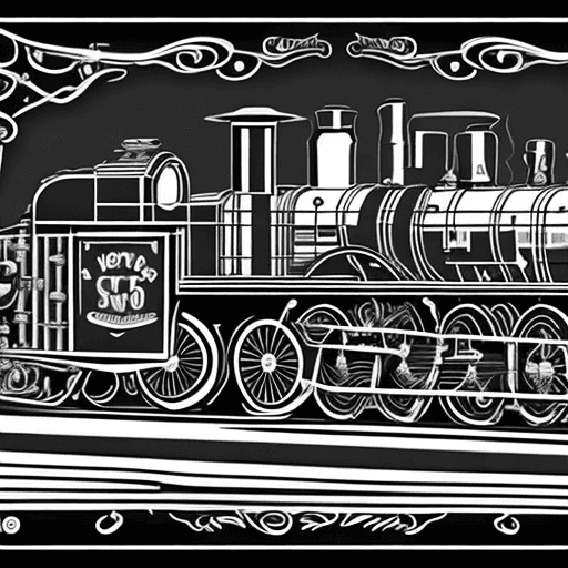 AI generated: A 1920s steam locomotive model crafted in black metal with meticulous detail, vector looking image
