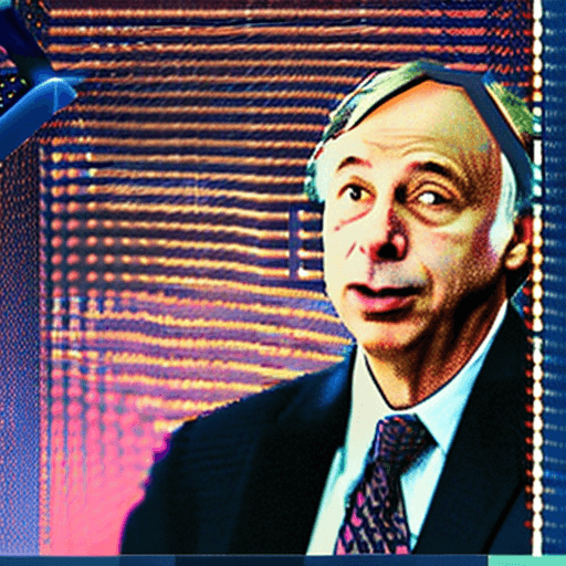 AI generated: close up of jim simons' face and ray dalio's face looking at each other 