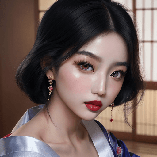 AI generated: Beautiful Asian woman, porcelain skin, flawless and radiant, ethereal beauty, monolid eyes dark and ...