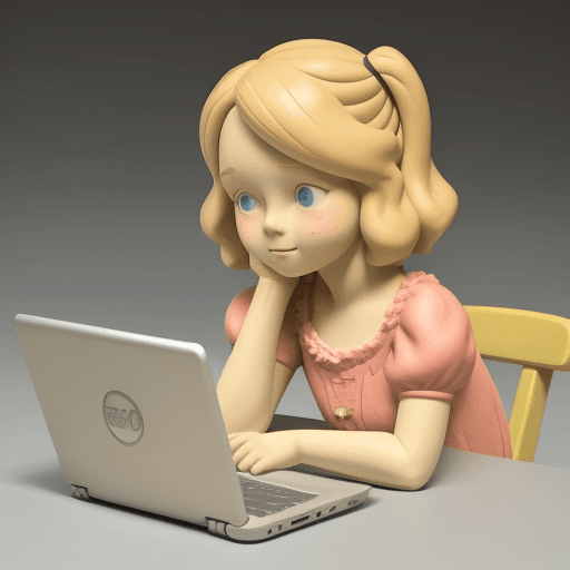 AI generated: A little blonde girl with a laptop, Disney style, clay texture --v 5 --q 2 --s 750