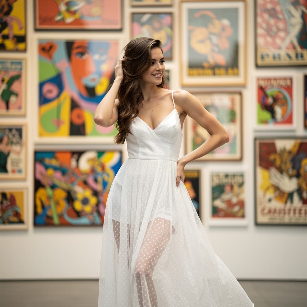 AI generated: Ultra-realistic 8K HD photography with skin detail. The image shows a young woman standing in front ...