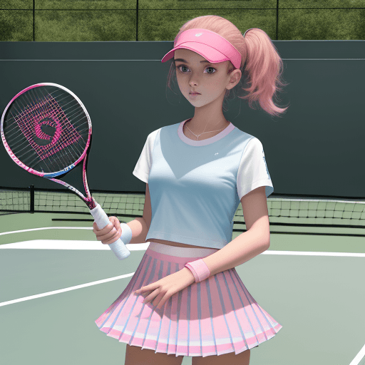 AI generated: Highest quality, perfect masterpiece, perfect art, 8K, (young and energetic girl, tennis, wearing pi...