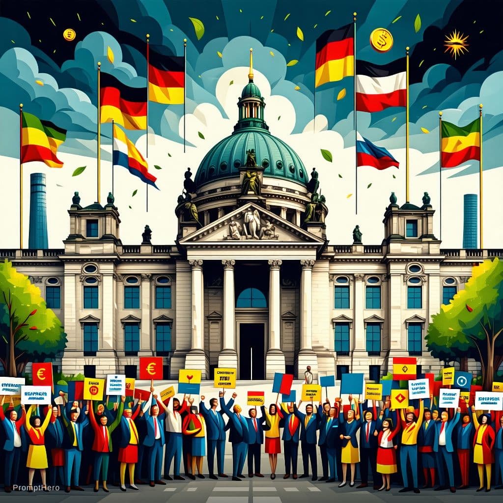 AI generated: Metaphorical illustration of Germany’s current political landscape: the Reichstag dome under a moody...
