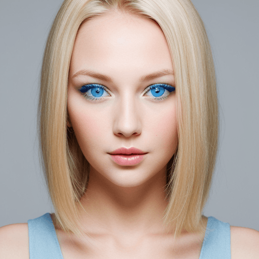 AI generated: blonde woman with heart-shaped face, blue eyes.