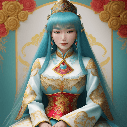 AI generated: Capturing the essence of regality, this image depicts a Kazakh princess adorned in traditional attir...
