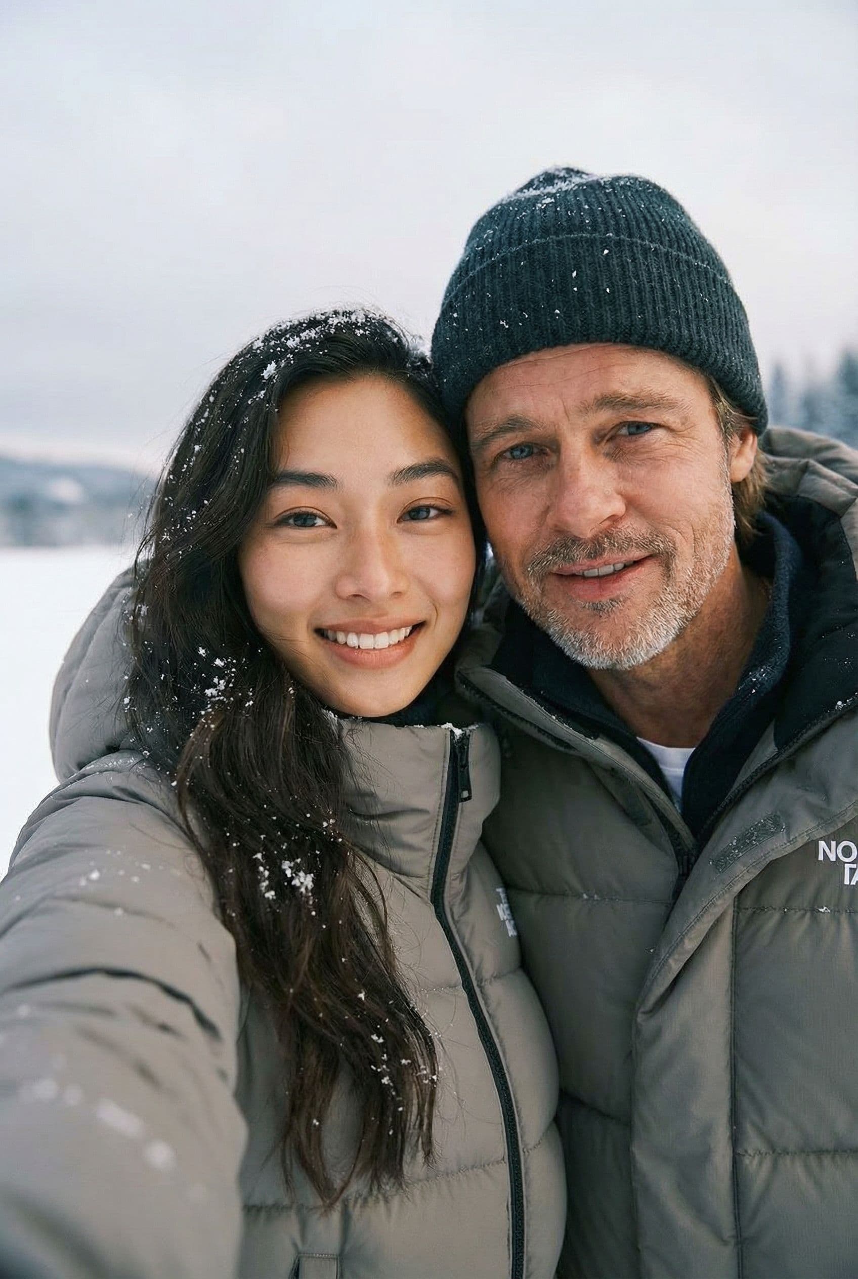AI generated: turn this into a selfie with Brad Pitt
