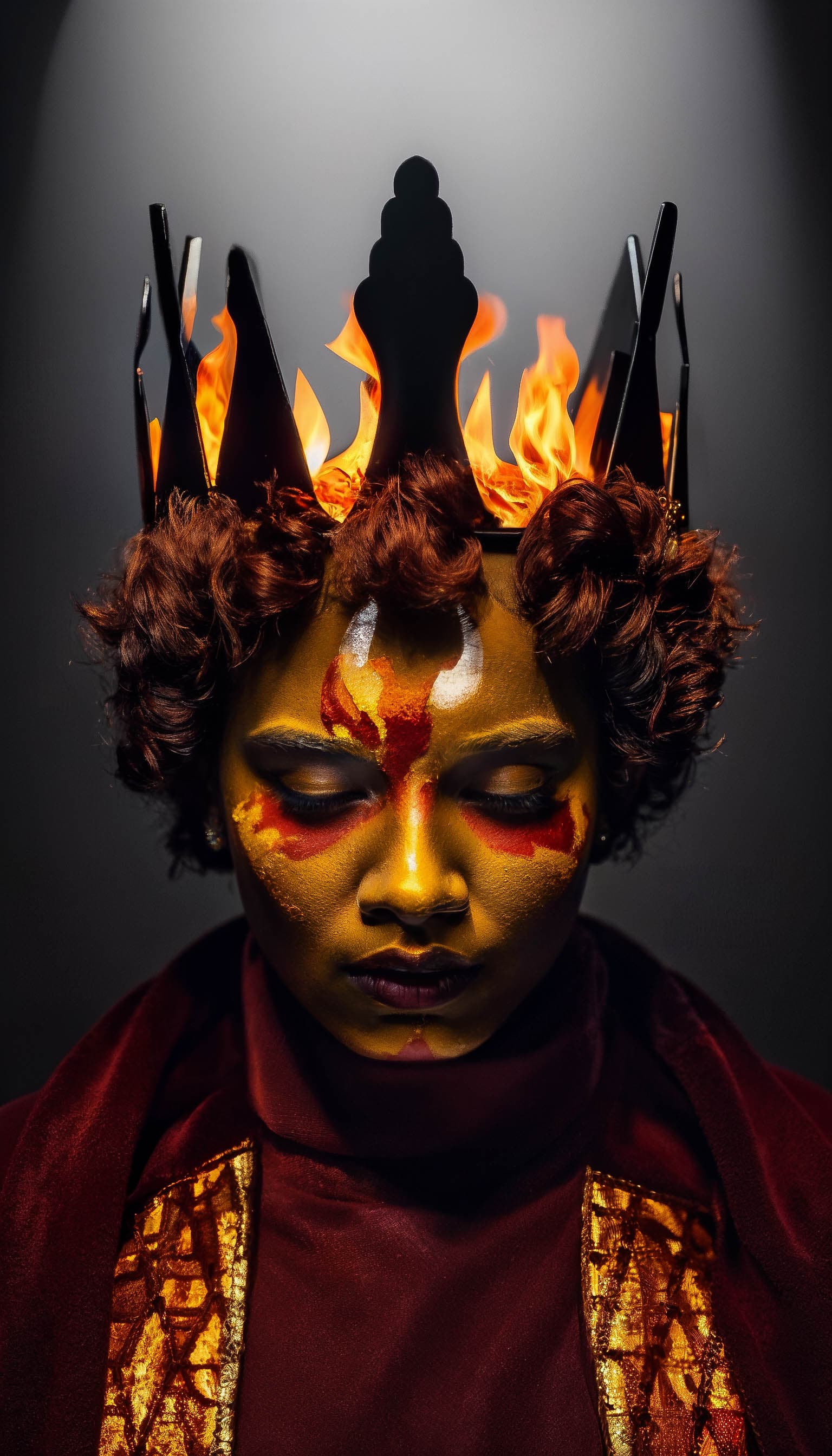 AI generated: queen of fire character, photorealistic, epic, dramatic lighting