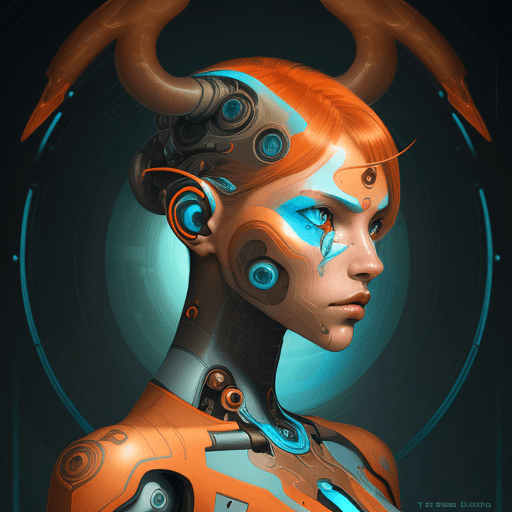 AI generated: beautifull woman cyborg art and illustration by theo el, in the style of balanced symmetry, light or...