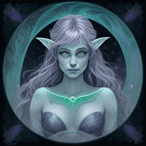 AI generated: An elusive fae with emerald eyes and gleaming lavender scales detailed with enchanting moon-shaped p...