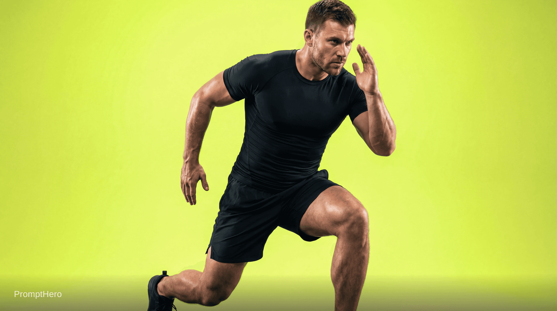 AI generated: Ultra-realistic 4K cinematic fitness portrait of a strong athletic man performing a perfect forward ...