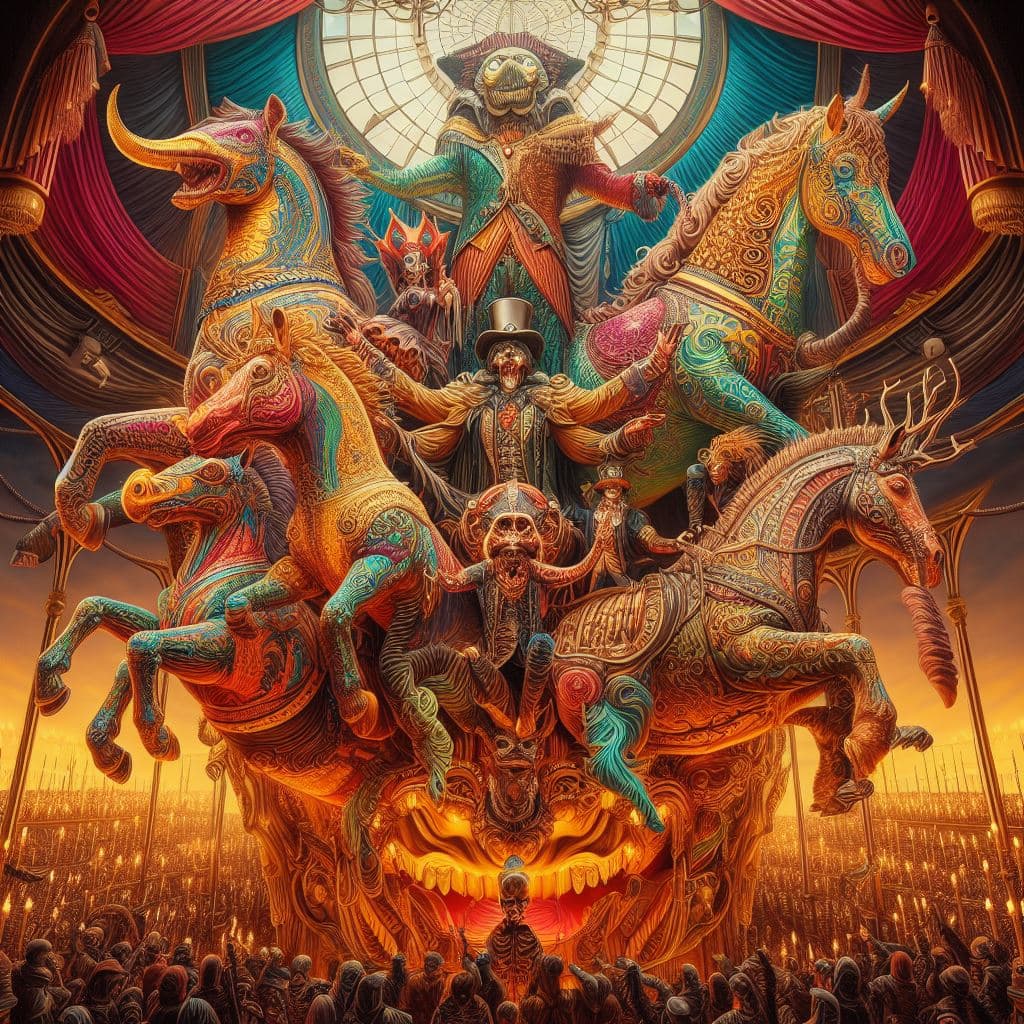 AI generated:  The Circus Show At halloween Night By Greg Simkins and CRAOLA highly detailed,dynamic, rich colors,...