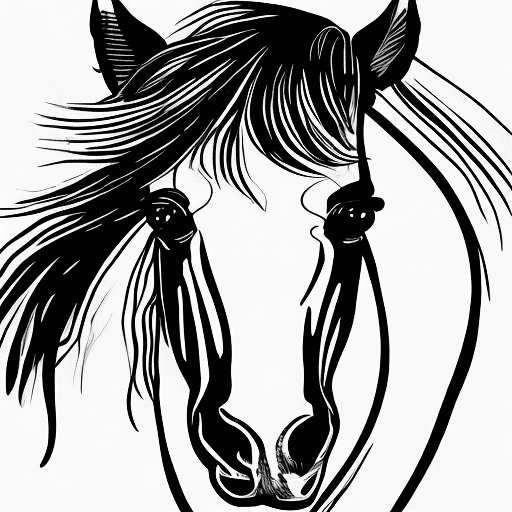 AI generated: cartoon, ink drawn illustrated horse, funny face, white background