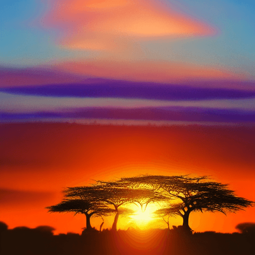 AI generated: /imagine prompt: color photo of a sunset in Africa

Vibrant hues of orange, pink, and purple,
Painti...