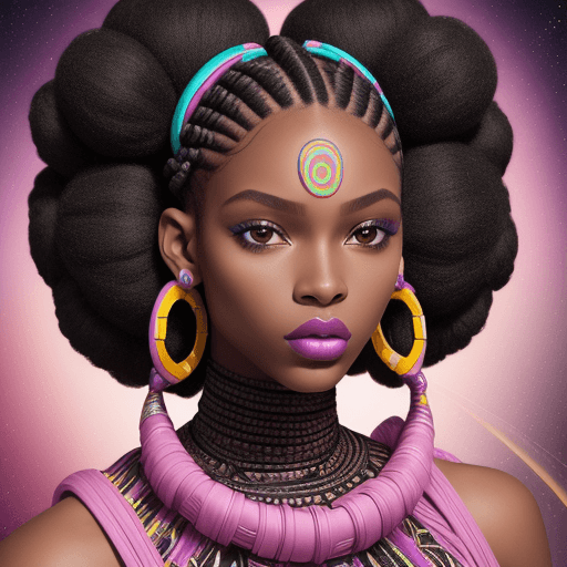 AI generated: Fashion black model perfect harmony face Intergalactic Girl, Geometric Elegance future style, l with...