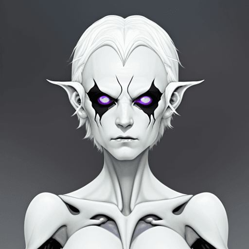 AI generated: DnD Changeling, androgyn looking, human like appearence, pale figure, white empty eyes, white hair, ...