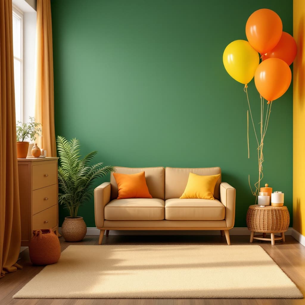 AI generated: birthday room green, yellow and orange 