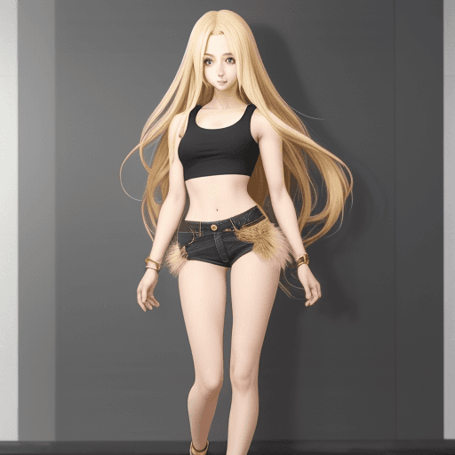 AI generated: beautiful hot anime girl long blonde hair crop top full body 