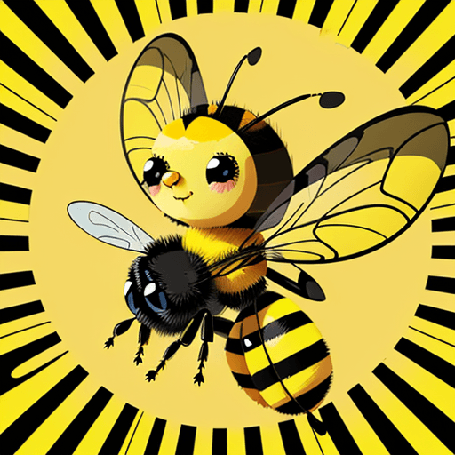 AI generated: Buzzy the Bee, big round eyes, striped antennae, fluffy wings, whimsical style, Adobe Illustrator, s...
