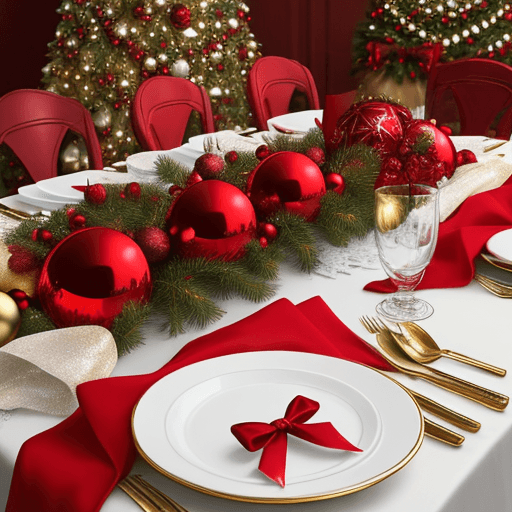 AI generated: Christmas red and gold balls on table, white bacgroud,  