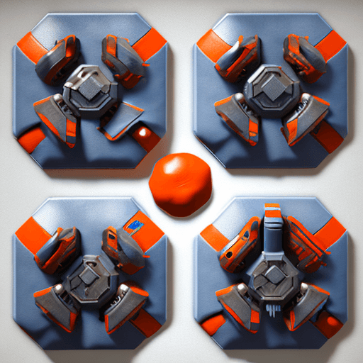 AI generated: stylized game asset gun model with toon texture and bullet, extra magazine, blue orange and gray col...