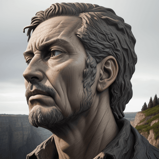 AI generated: cliff art statue, in the style of hyper-detailed realistic portraits, detailed facial features of a ...