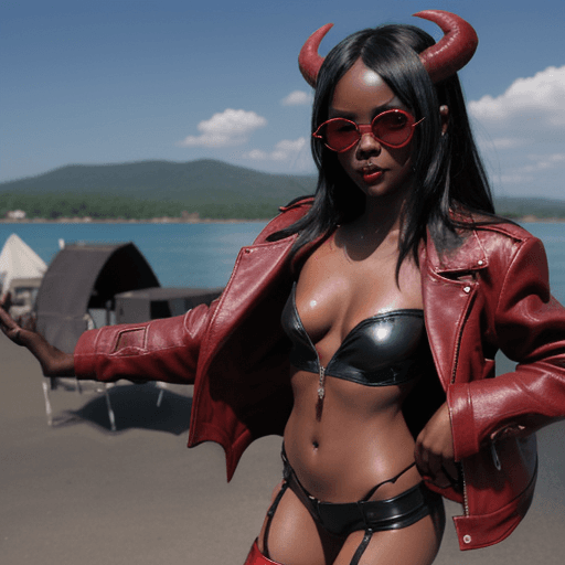AI generated: 1 girl, nico robin,horns,(((dark skin girl))),(((red skin girl))),(((demon girl))),red skin, demon w...