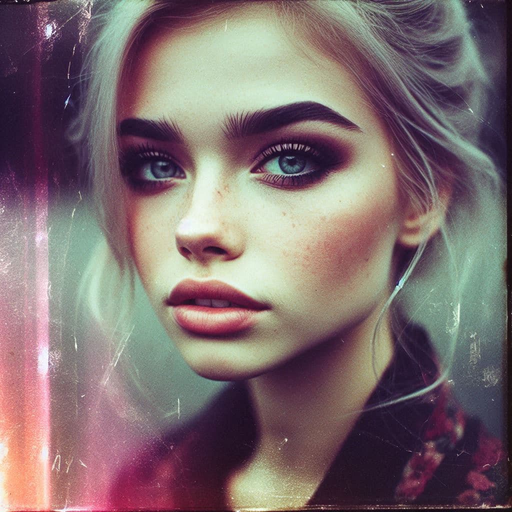 AI generated: An old scratched photo, (((analog film photo))) {A very beautiful woman} . faded film, desaturated, ...