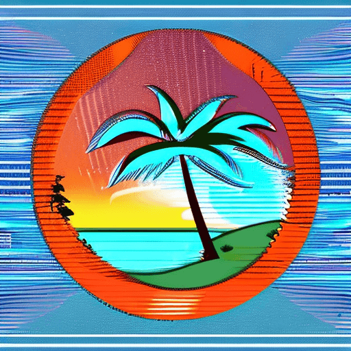 AI generated: round logo with writing on the top in blue "An Introvert Island" featuring a small island with two p...
