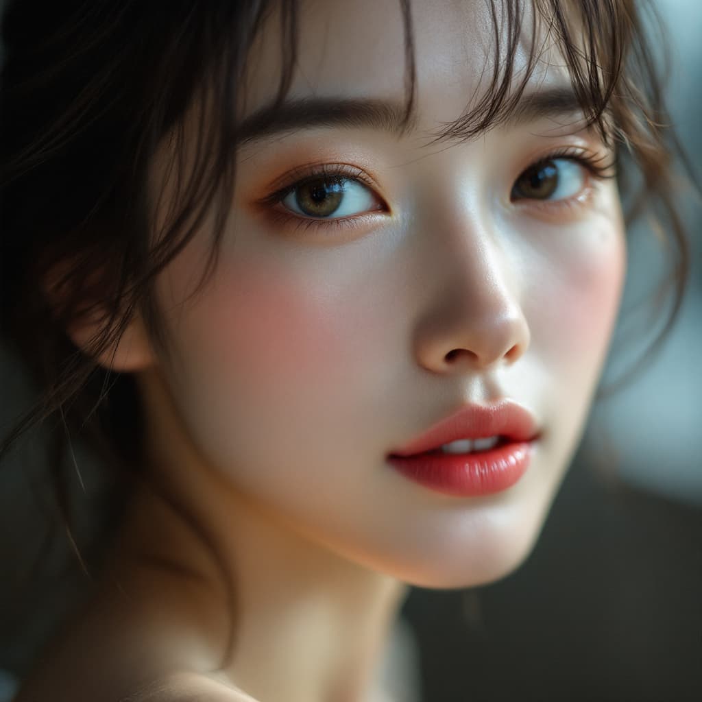 AI generated: high definition photo, stunning Asian model, close-up, in the style of Asian beauty standards, photo...
