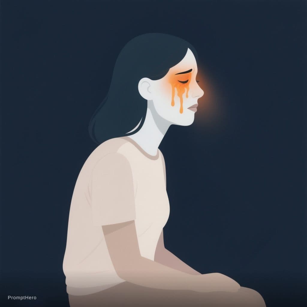 AI generated: Flat 2D vector illustration, stylised side-profile of a female figure sitting still, deep navy backg...