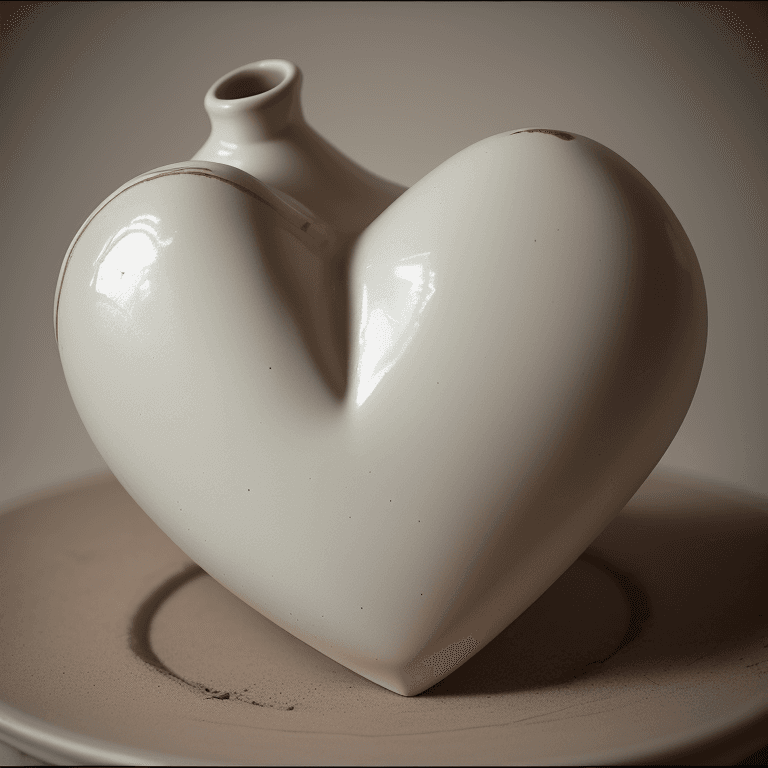 AI generated: ceramic heart, photographic cinematic