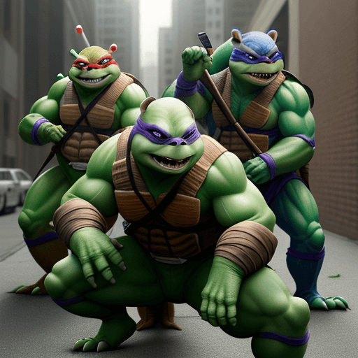 AI generated: Hyper realistic, live action teenage mutant ninja turtles 
