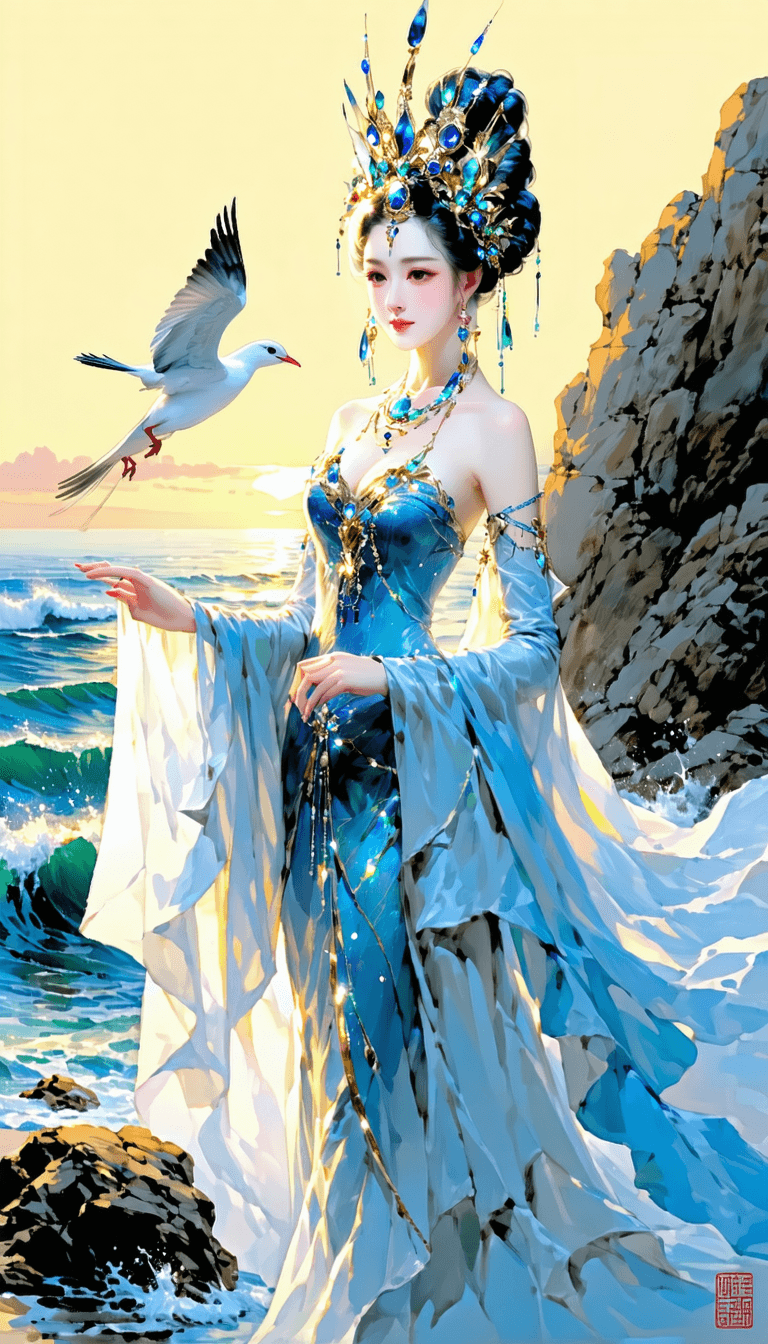 AI generated: 

Subject Matter: Focus on the central figure, capturing her pose, expression, and the details of he...
