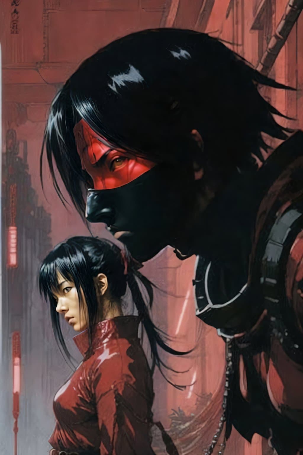 AI generated: Asoka Tano in red dark room, by Tsutomu Nihei, by Masamune Shirow