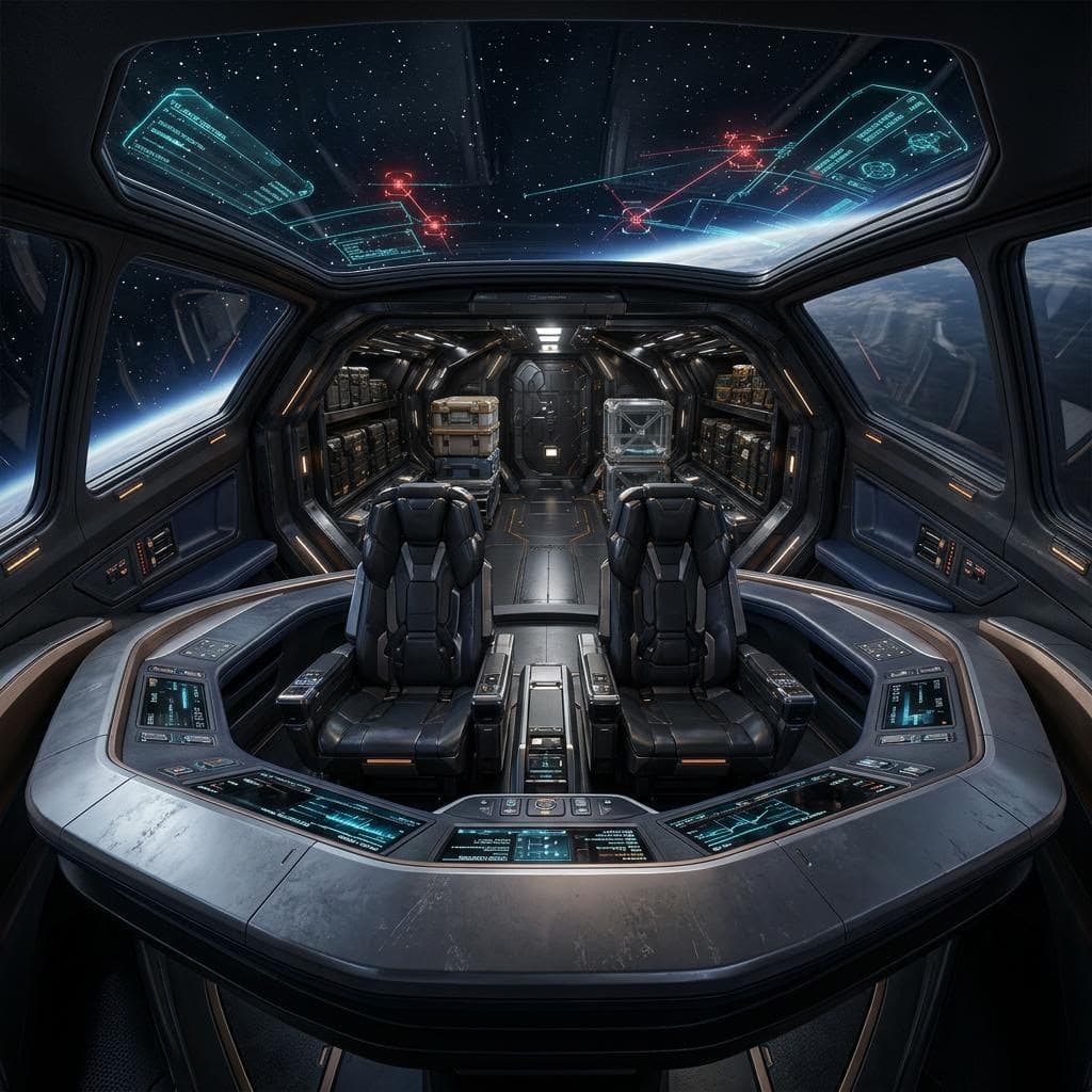AI generated: Prompt:
A compact Fighter-Class starship dual-seated cockpit engineered for high-speed interception,...
