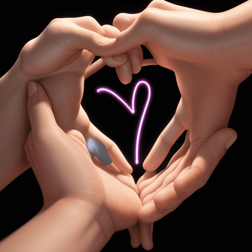 AI generated: 2 hands with 5 fingers reaching for each other with a realistic looking heart in the middle of them....