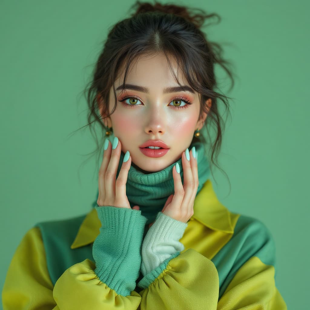 AI generated: full-length photo model girl. Clothes, stylish makeup, manicure, pedicure accessories - from the bra...